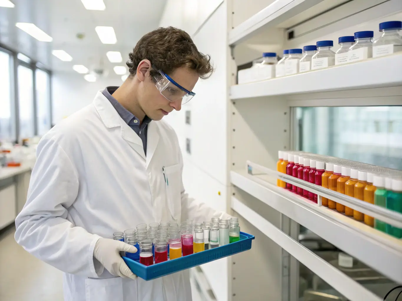 An image showing a chemical engineer in a lab coat inspecting the quality of chemicals, highlighting the commitment to quality.