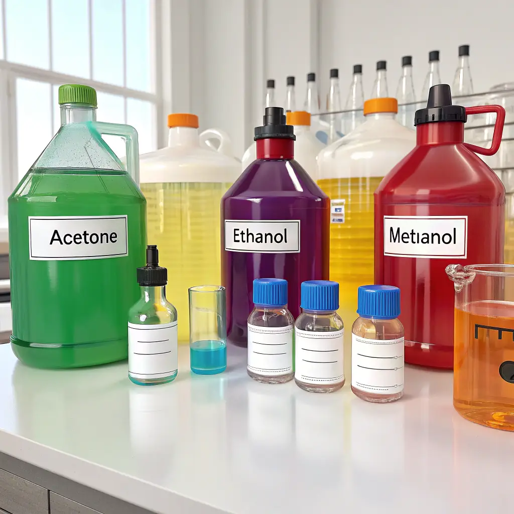 A bottle of high-quality solvent used in industrial cleaning processes.
