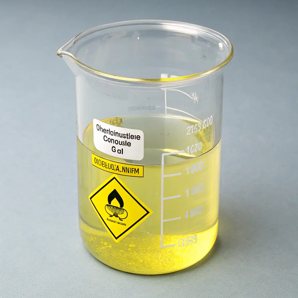 A container of concentrated acid used in laboratory experiments.